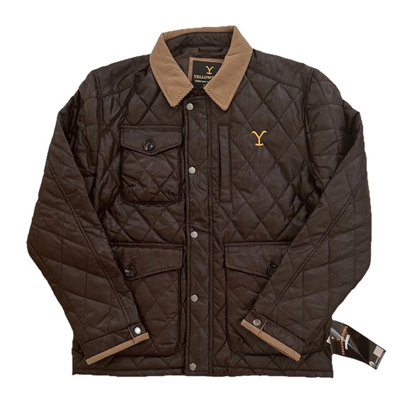 Yellowstone Brown Quilted Logo Snap Button Zip Up Corduroy Trim Jacket NWT Sz L - Picture 1 of 9